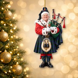 ScotsTee Shop Scottish Davidson Modern Tartan Ornament Christmas Piper with Custom Your Face Photo