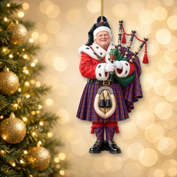 ScotsTee Shop Scottish Edinburgh District Tartan Ornament Christmas Piper with Custom Your Face Photo