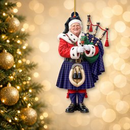 ScotsTee Shop Scottish Crichton Tartan Ornament Christmas Piper with Custom Your Face Photo