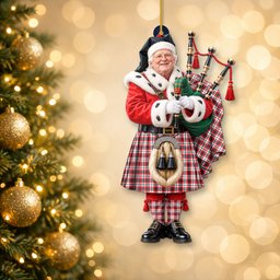 ScotsTee Shop Scottish Glasgow District Tartan Ornament Christmas Piper with Custom Your Face Photo