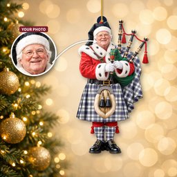 ScotsTee Shop Scottish Hannay Tartan Ornament Christmas Piper with Custom Your Face Photo