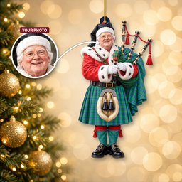 ScotsTee Shop Scottish Irvine Ancient Tartan Ornament Christmas Piper with Custom Your Face Photo