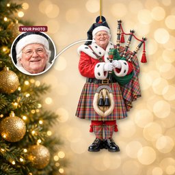 ScotsTee Shop Scottish Drummond Of Strathallan Tartan Ornament Christmas Piper with Custom Your Face Photo
