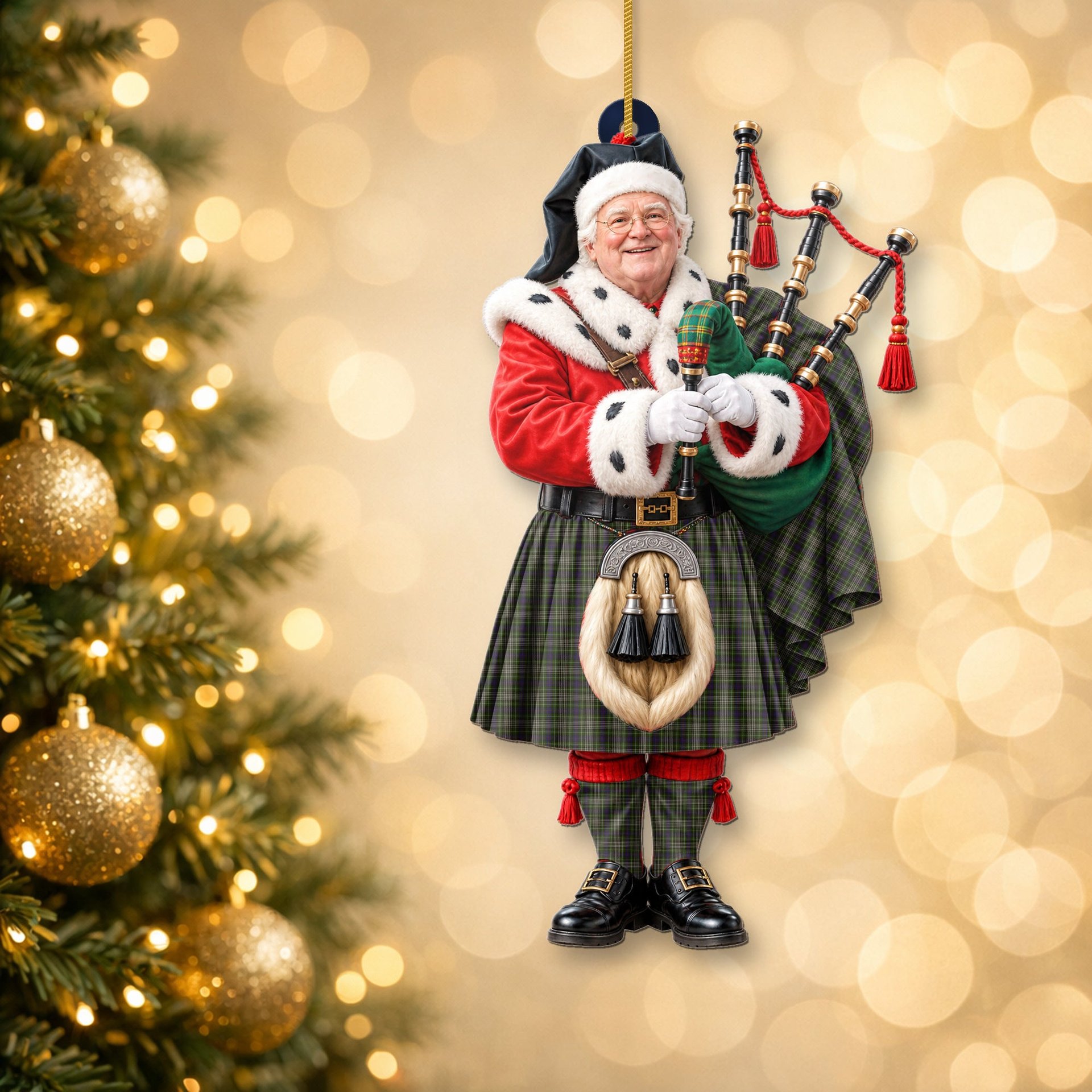 ScotsTee Shop Scottish Davidson Tulloch Dress Tartan Ornament Christmas Piper with Custom Your Face Photo