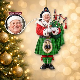 ScotsTee Shop Scottish Galloway District Tartan Ornament Christmas Piper with Custom Your Face Photo