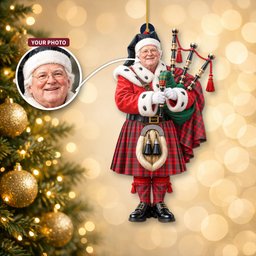 ScotsTee Shop Scottish Mackillop Tartan Ornament Christmas Piper with Custom Your Face Photo