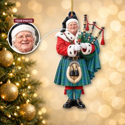 ScotsTee Shop Scottish Lockhart Tartan Ornament Christmas Piper with Custom Your Face Photo