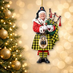 ScotsTee Shop Scottish Macleod Of Lewis Modern Tartan Ornament Christmas Piper with Custom Your Face Photo
