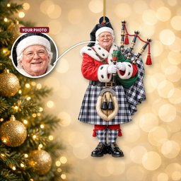 ScotsTee Shop Scottish Macrae Dress Modern Tartan Ornament Christmas Piper with Custom Your Face Photo