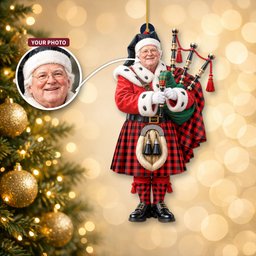ScotsTee Shop Scottish Rob Roy Macgregor Modern Tartan Ornament Christmas Piper with Custom Your Face Photo