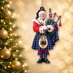 ScotsTee Shop Scottish Maule Tartan Ornament Christmas Piper with Custom Your Face Photo