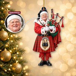 ScotsTee Shop Scottish Macdonnell Of Keppoch Modern Tartan Ornament Christmas Piper with Custom Your Face Photo