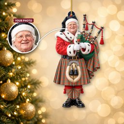 ScotsTee Shop Scottish Scott Ancient Tartan Ornament Christmas Piper with Custom Your Face Photo