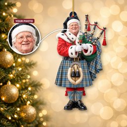 ScotsTee Shop Scottish Napier Ancient Tartan Ornament Christmas Piper with Custom Your Face Photo