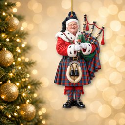 ScotsTee Shop Scottish Macquarrie Modern Copy Tartan Ornament Christmas Piper with Custom Your Face Photo