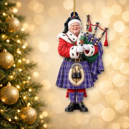 ScotsTee Shop Scottish Ochterlony Tartan Ornament Christmas Piper with Custom Your Face Photo