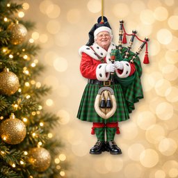 ScotsTee Shop Scottish Lundin Tartan Ornament Christmas Piper with Custom Your Face Photo