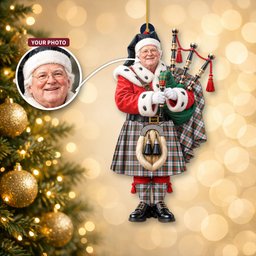 ScotsTee Shop Scottish Macduff Dress Ancient Tartan Ornament Christmas Piper with Custom Your Face Photo