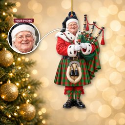 ScotsTee Shop Scottish Middleton Modern Tartan Ornament Christmas Piper with Custom Your Face Photo