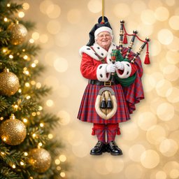 ScotsTee Shop Scottish Rait Inverness Tartan Ornament Christmas Piper with Custom Your Face Photo