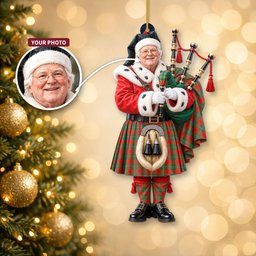 ScotsTee Shop Scottish Macgregor Ancient Tartan Ornament Christmas Piper with Custom Your Face Photo