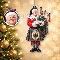 ScotsTee Shop Scottish Scott Brown Ancient Tartan Ornament Christmas Piper with Custom Your Face Photo
