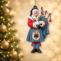 ScotsTee Shop Scottish Ralston Tartan Ornament Christmas Piper with Custom Your Face Photo