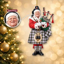 ScotsTee Shop Scottish Macpherson Dress Modern Tartan Ornament Christmas Piper with Custom Your Face Photo