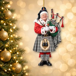 ScotsTee Shop Scottish Scott Black White Ancient Tartan Ornament Christmas Piper with Custom Your Face Photo