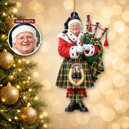 ScotsTee Shop Scottish Macmillan Old Modern Tartan Ornament Christmas Piper with Custom Your Face Photo