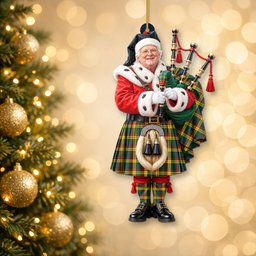 ScotsTee Shop Scottish Macmillan Old Modern Tartan Ornament Christmas Piper with Custom Your Face Photo