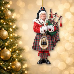 ScotsTee Shop Scottish Macpherson Ancient Tartan Ornament Christmas Piper with Custom Your Face Photo