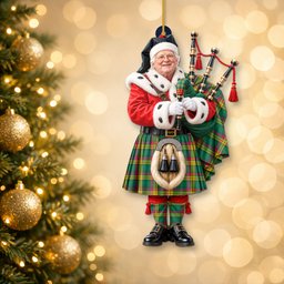 ScotsTee Shop Scottish Macmillan Old Ancient Tartan Ornament Christmas Piper with Custom Your Face Photo