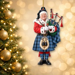 ScotsTee Shop Scottish Mackay Blue Tartan Ornament Christmas Piper with Custom Your Face Photo