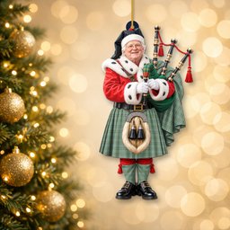 ScotsTee Shop Scottish Kelly Dress Tartan Ornament Christmas Piper with Custom Your Face Photo