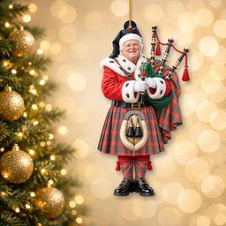 ScotsTee Shop Scottish Macnab Ancient Tartan Ornament Christmas Piper with Custom Your Face Photo
