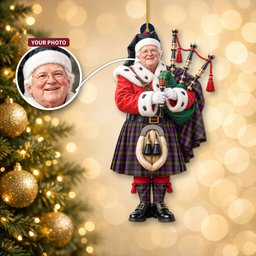 ScotsTee Shop Scottish Macdonnell Of Glengarry Modern Tartan Ornament Christmas Piper with Custom Your Face Photo