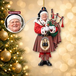 ScotsTee Shop Scottish Sinclair Ancient Tartan Ornament Christmas Piper with Custom Your Face Photo