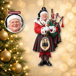 ScotsTee Shop Scottish Mccarthy Tartan Ornament Christmas Piper with Custom Your Face Photo