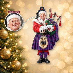 ScotsTee Shop Scottish Pride Of Glencoe Tartan Ornament Christmas Piper with Custom Your Face Photo