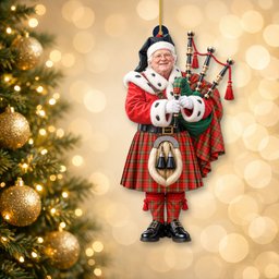 ScotsTee Shop Scottish Scott Modern Tartan Ornament Christmas Piper with Custom Your Face Photo