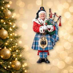 ScotsTee Shop Scottish Roberton Tartan Ornament Christmas Piper with Custom Your Face Photo