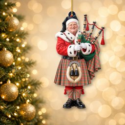 ScotsTee Shop Scottish Munro Ancient Tartan Ornament Christmas Piper with Custom Your Face Photo