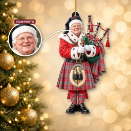 ScotsTee Shop Scottish Moubray Tartan Ornament Christmas Piper with Custom Your Face Photo