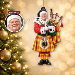 ScotsTee Shop Scottish Macmillan Tartan Ornament Christmas Piper with Custom Your Face Photo