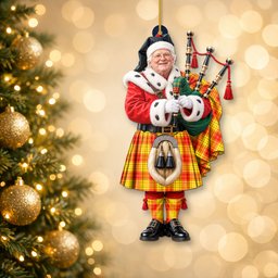 ScotsTee Shop Scottish Macmillan Tartan Ornament Christmas Piper with Custom Your Face Photo