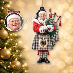 ScotsTee Shop Scottish Macpherson Dress Ancient Tartan Ornament Christmas Piper with Custom Your Face Photo