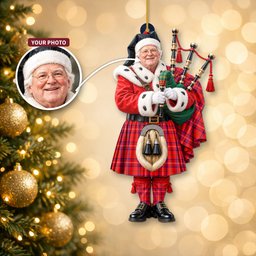ScotsTee Shop Scottish Rose Tartan Ornament Christmas Piper with Custom Your Face Photo
