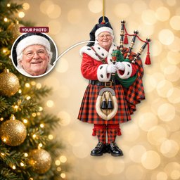 ScotsTee Shop Scottish Rob Roy Macgregor Ancient Tartan Ornament Christmas Piper with Custom Your Face Photo