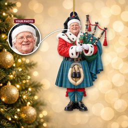 ScotsTee Shop Scottish Matheson Hunting Ancient Tartan Ornament Christmas Piper with Custom Your Face Photo
